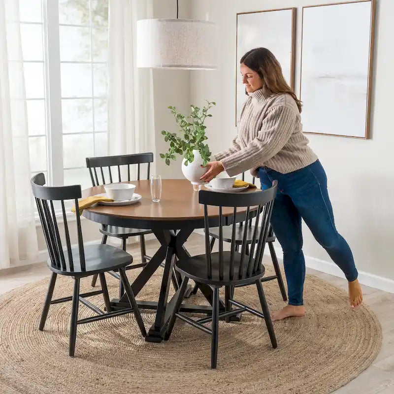 Natural Wood High Back Spindle Dining Chair - 225 lbs Capacity