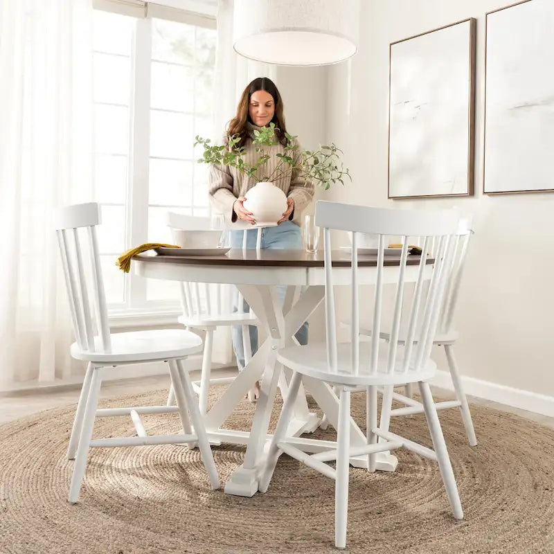 Natural Wood High Back Spindle Dining Chair - 225 lbs Capacity