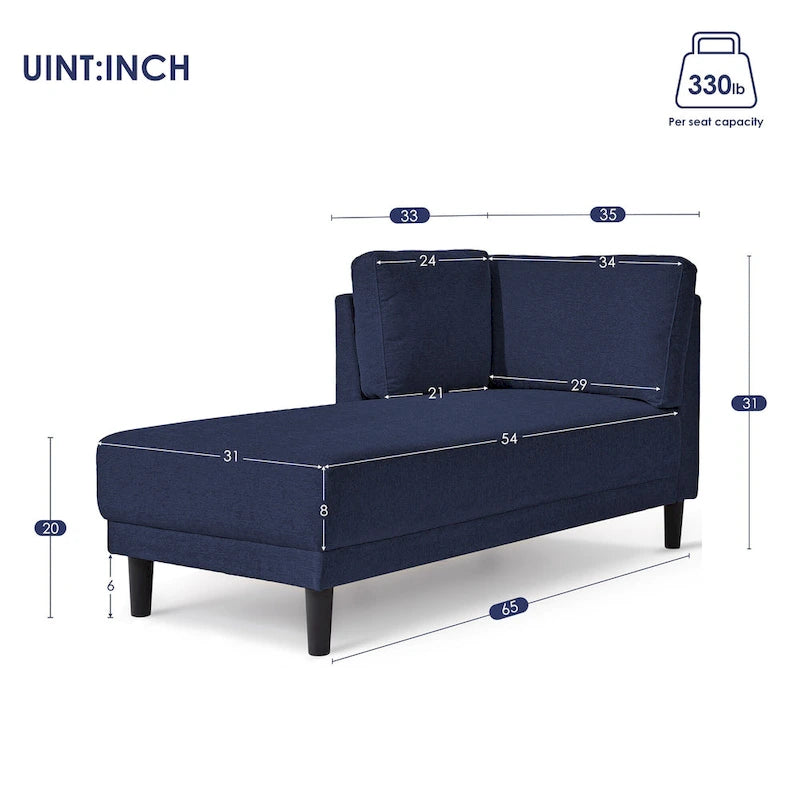 65  Modern Linen Corner Chaise Lounge with Removable Cushions, Sleeper Sofa Bed, Leisure Sofa, Upholstered Chaise Lounge