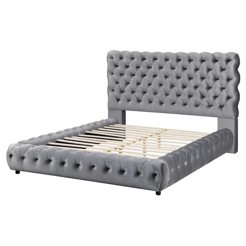 1pc Contemporary Upholstered King Bed Tufted Headboard and Footboard Bedroom Furniture Gray