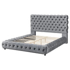 1pc Contemporary Upholstered King Bed Tufted Headboard and Footboard Bedroom Furniture Gray