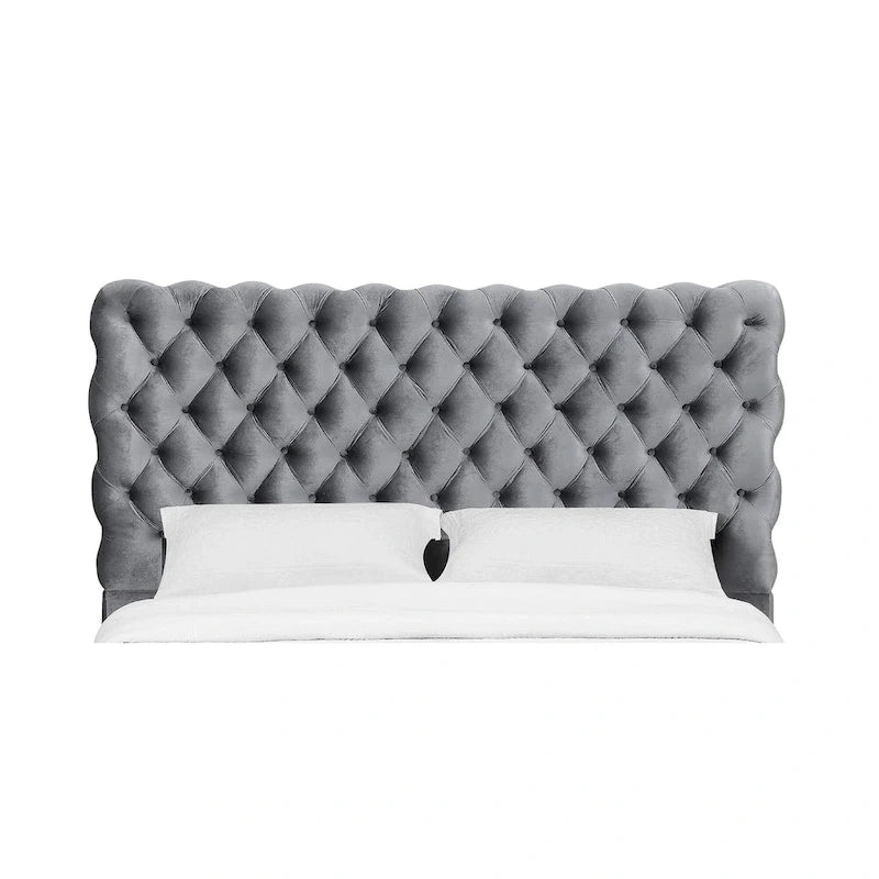 1pc Contemporary Upholstered King Bed Tufted Headboard and Footboard Bedroom Furniture Gray