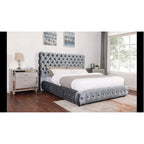 1pc Contemporary Upholstered King Bed Tufted Headboard and Footboard Bedroom Furniture Gray