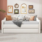 Beige Velvet Tufted Daybed with Trundle - Twin Size