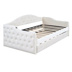 Beige Velvet Tufted Daybed with Trundle - Twin Size