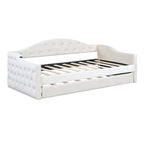 Beige Velvet Tufted Daybed with Trundle - Twin Size