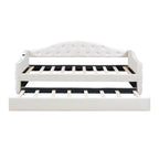 Beige Velvet Tufted Daybed with Trundle - Twin Size