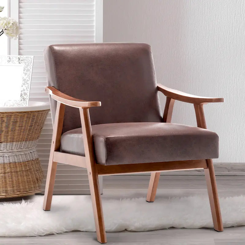 Dark Brown Modern 26  Accent Chair with Solid Wood Frame and Extra-Thick Backrest