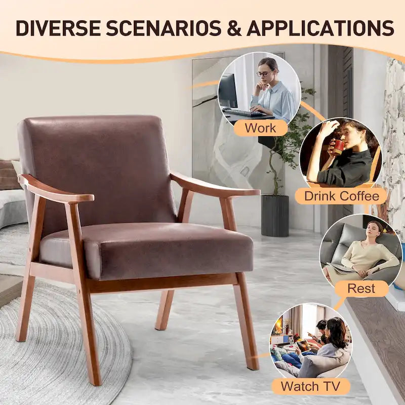 Dark Brown Mid-Century Accent Chair - Single Seat