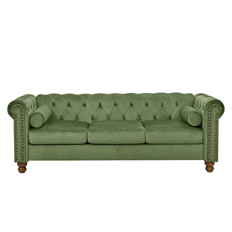 Green Velvet Chesterfield Sofa 74.5" 3-Seater with Button Tufting