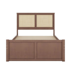 Natural Wood Platform Bed with Rattan Headboard & 4 Storage Drawers