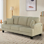 85  Modern Corduroy Rectangle 3-seater Sofa with USB and 2 Pillows