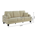 85  Modern Corduroy Rectangle 3-seater Sofa with USB and 2 Pillows