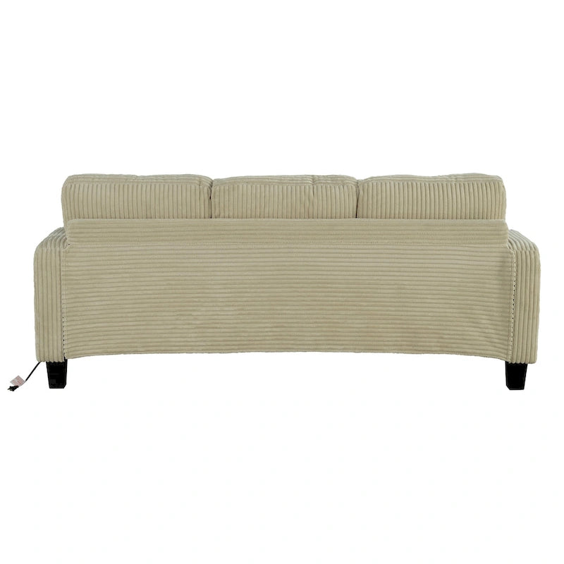 85  Modern Corduroy Rectangle 3-seater Sofa with USB and 2 Pillows