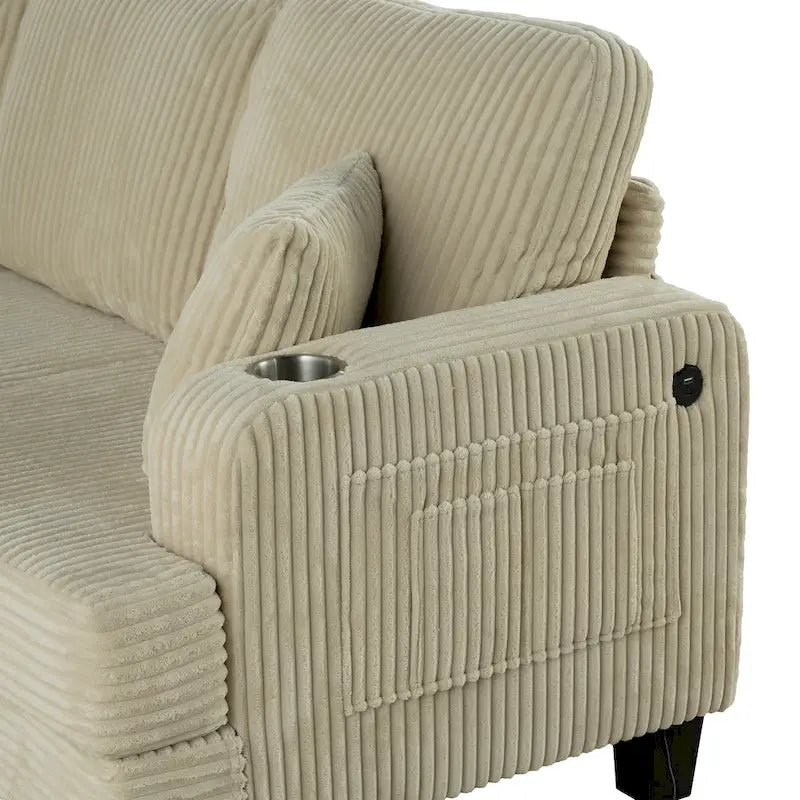 85  Modern Corduroy Rectangle 3-seater Sofa with USB and 2 Pillows