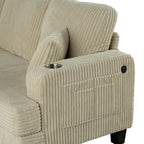 85  Modern Corduroy Rectangle 3-seater Sofa with USB and 2 Pillows