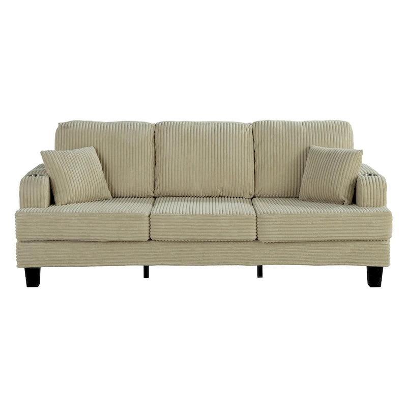 85  Modern Corduroy Rectangle 3-seater Sofa with USB and 2 Pillows