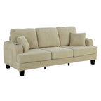85  Modern Corduroy Rectangle 3-seater Sofa with USB and 2 Pillows