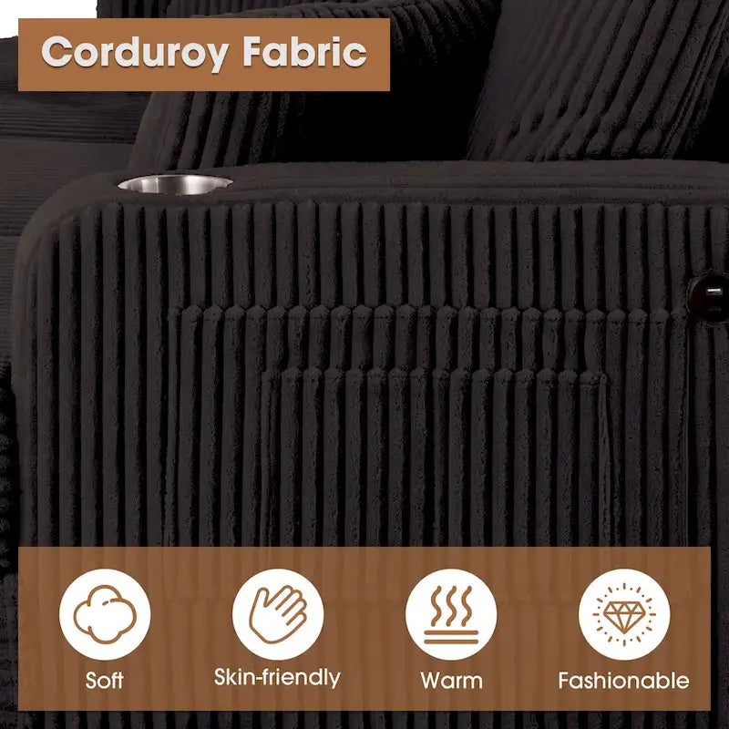 85  Modern Corduroy Rectangle 3-seater Sofa with USB and 2 Pillows