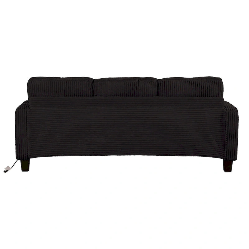 85  Modern Corduroy Rectangle 3-seater Sofa with USB and 2 Pillows