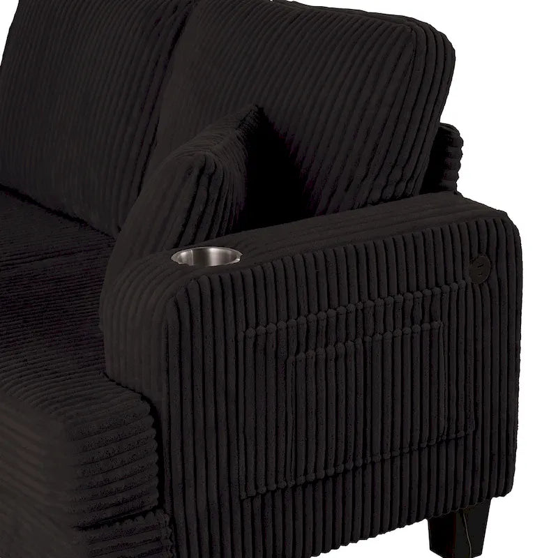 85  Modern Corduroy Rectangle 3-seater Sofa with USB and 2 Pillows