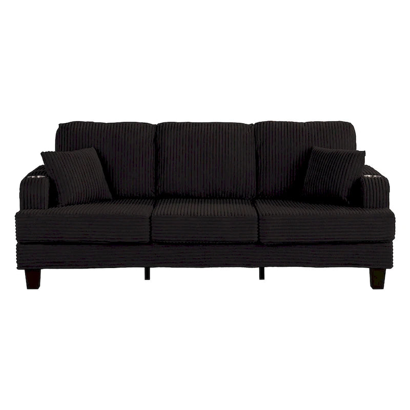 85  Modern Corduroy Rectangle 3-seater Sofa with USB and 2 Pillows
