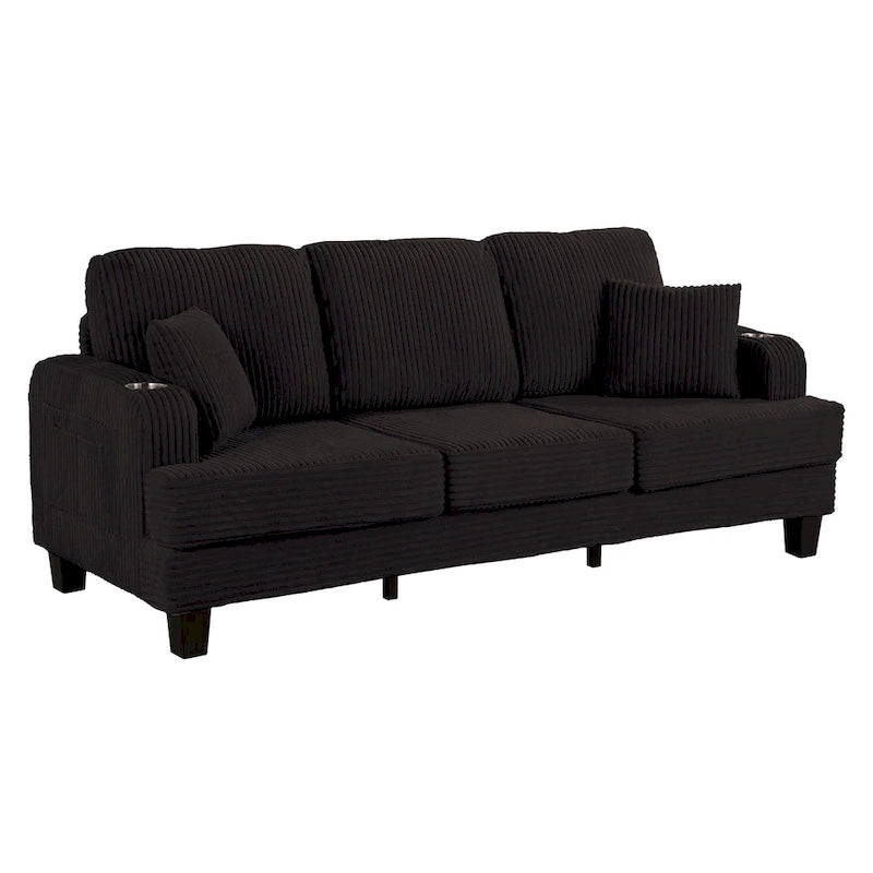 85  Modern Corduroy Rectangle 3-seater Sofa with USB and 2 Pillows