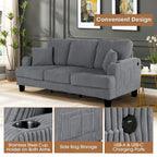 85  Modern Corduroy Rectangle 3-seater Sofa with USB and 2 Pillows