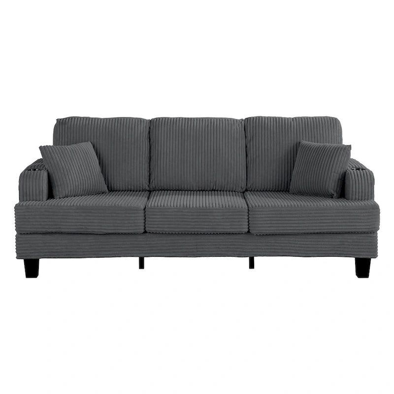 85  Modern Corduroy Rectangle 3-seater Sofa with USB and 2 Pillows