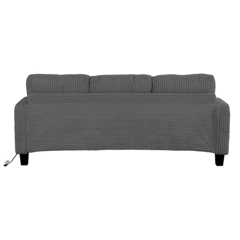 85  Modern Corduroy Rectangle 3-seater Sofa with USB and 2 Pillows