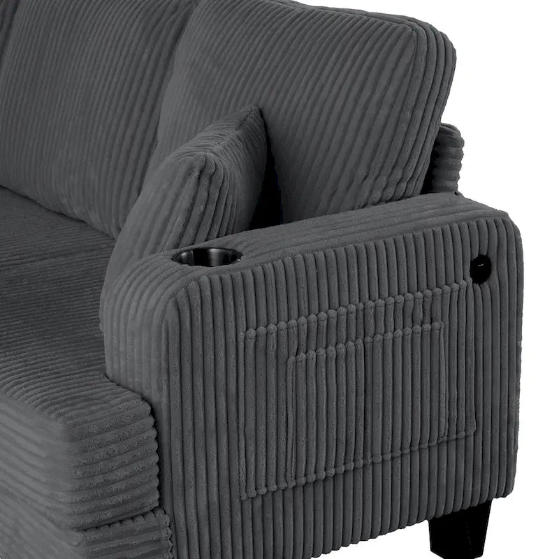 85  Modern Corduroy Rectangle 3-seater Sofa with USB and 2 Pillows