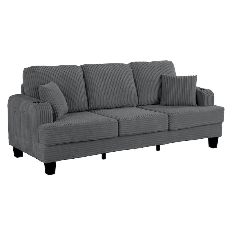 85  Modern Corduroy Rectangle 3-seater Sofa with USB and 2 Pillows