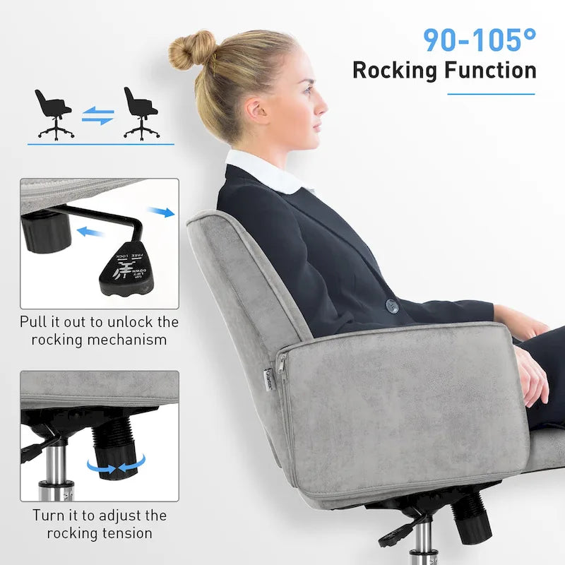 Modern Mid Back Tufted Office Chair Faux Leather Computer Desk Chair