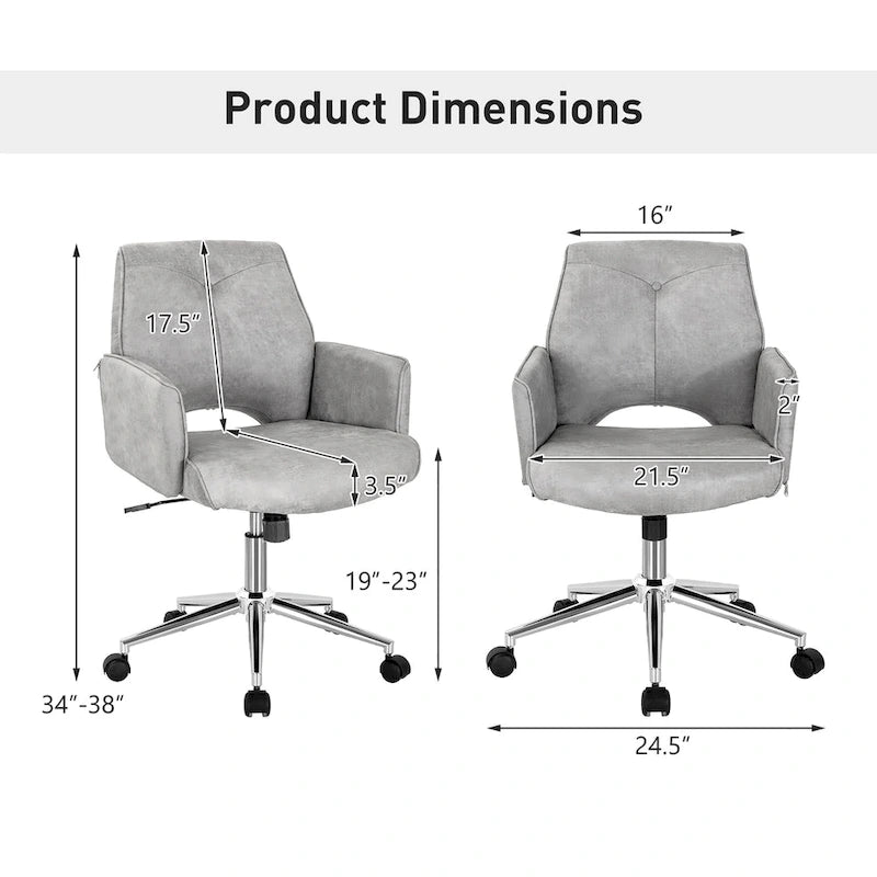 Modern Mid Back Tufted Office Chair Faux Leather Computer Desk Chair