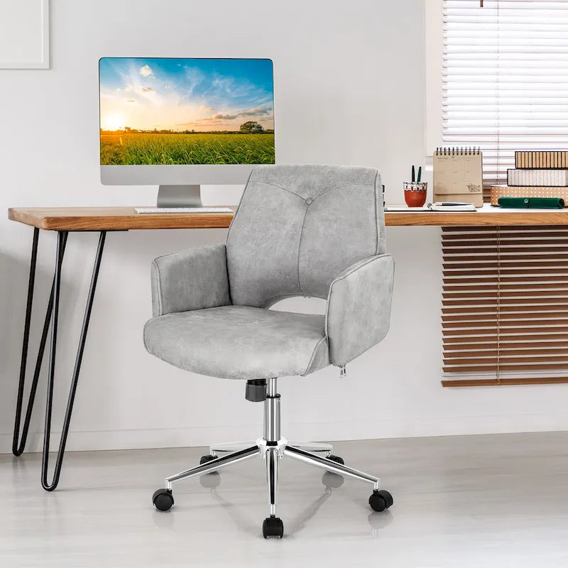 Modern Mid Back Tufted Office Chair Faux Leather Computer Desk Chair