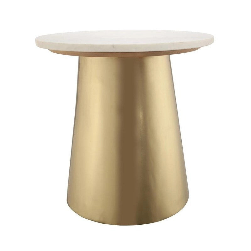 White Marble Side Table with Gold Base - Round 20" Diameter