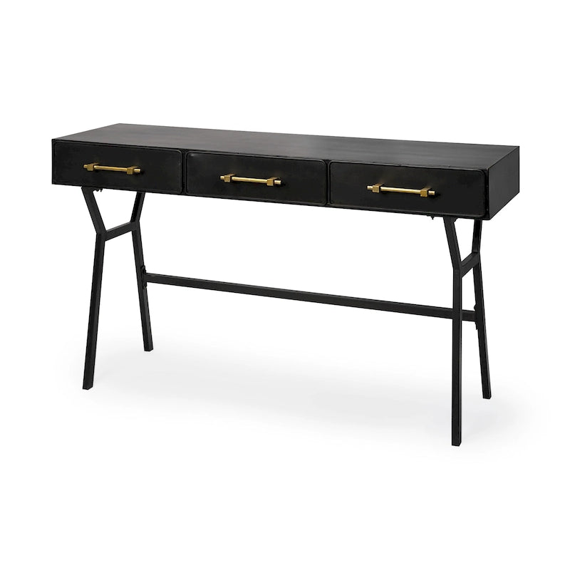 Black Metal Desk with Gold Handles - 3 Drawers