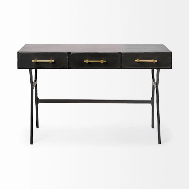Black Metal Desk with Gold Handles - 3 Drawers