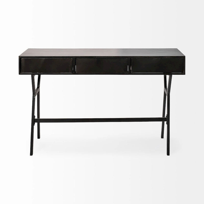 Black Metal Desk with Gold Handles - 3 Drawers