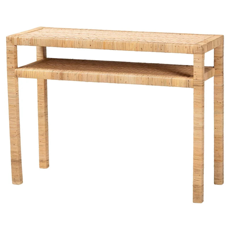 Light Honey Rattan Console Table with Acacia Wood Frame