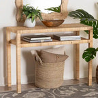 Light Honey Rattan Console Table with Acacia Wood Frame