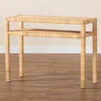 Light Honey Rattan Console Table with Acacia Wood Frame