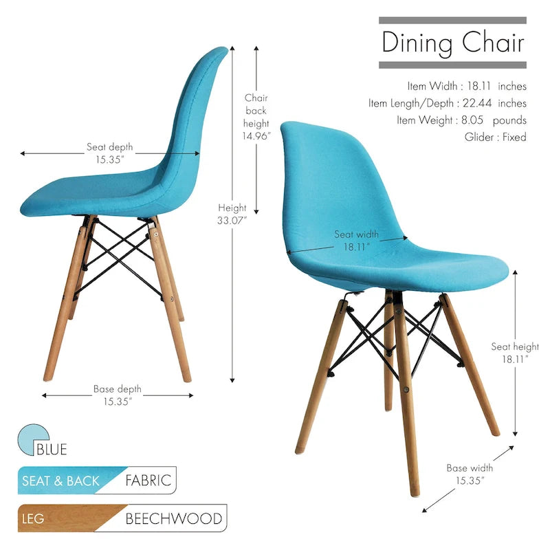 Haig Fabric Dining Chair, Beech Wood Legs, Single Seat
