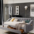 Twin Size Velvet Upholstered Daybed with Storage Armrests and USB Port