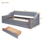 Twin Size Velvet Upholstered Daybed with Storage Armrests and USB Port