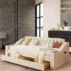 Twin Size Velvet Upholstered Daybed with Storage Armrests and USB Port