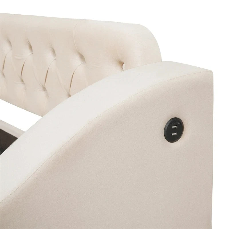 Twin Size Velvet Upholstered Daybed with Storage Armrests and USB Port
