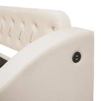 Twin Size Velvet Upholstered Daybed with Storage Armrests and USB Port