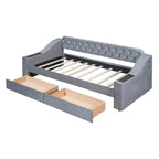 Twin Size Velvet Upholstered Daybed with Storage Armrests and USB Port