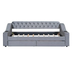 Twin Size Velvet Upholstered Daybed with Storage Armrests and USB Port